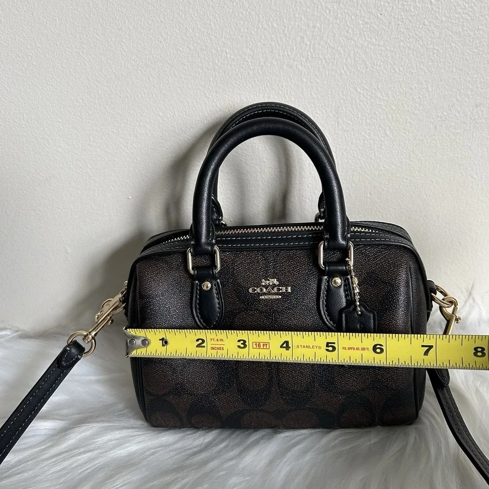 Coach Mini Rowan Brown Black‎ Signature Canvas Leather Satchel Bag Excellent